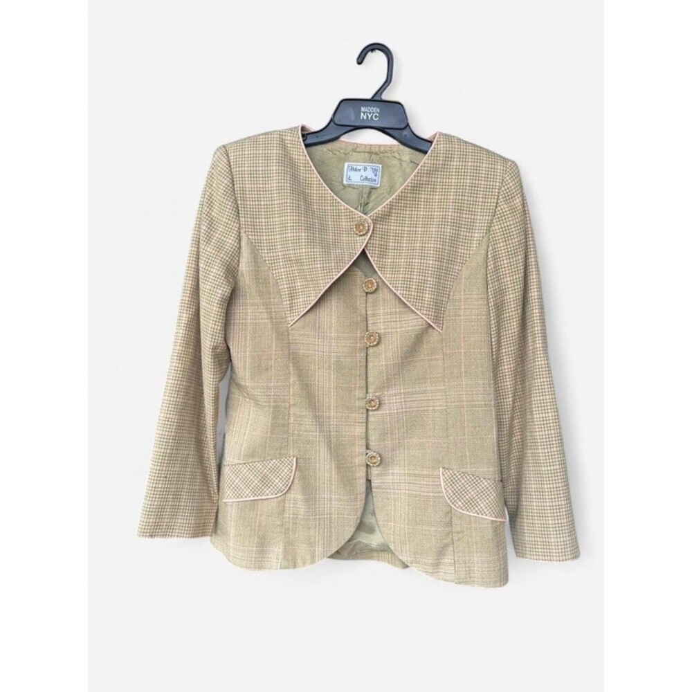 Vintage Helene D Collection pink and green plaid blazer